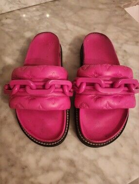 Louis Vuitton Hot Pink Padded Chain Slide Sandals Size 39